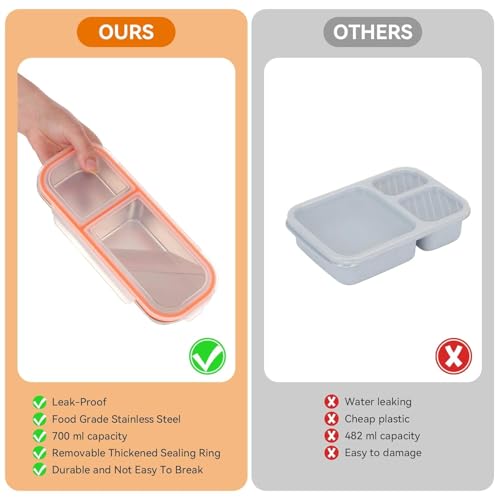 Image of Reusable Stainless Steel Snack Containers with Lids, Double /2 Compartment Stainless Steel Snackle Box Container for Adults, Divided Snack Food Storage Containers for School, Travel (2 Compartment)