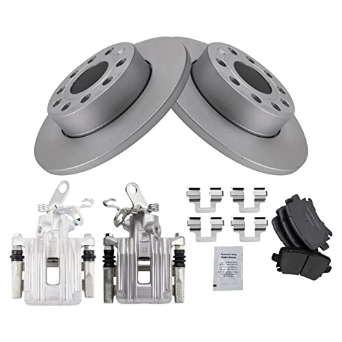 Image of TRQ Rear Brake Pad and Rotor Set Ceramic Solid Rotors Calipers