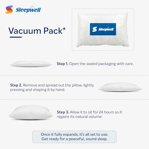 Image of Sleepwell Huggs Classic Compact Soft Fibre-Fill Pillow | White | Hand Washable | Polyester| 15D Hollow Siliconized Fibre | Lightweight | Vacuum Compressed | Medium Soft | 27 X17 Inches | Pack of 1