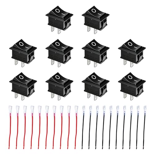 10 Pièces Interrupteur à Bascule Mini, Interrupteur SPST 2 Broches T85 KCD1 avec Câblage Pré-Connecté, Commutateur pour Équipement Industriel, Appareils Électroniques, Automobiles, Motos, Ménagers