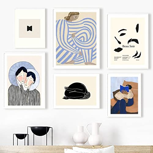 Ligne Abstraite Filles Couples Livre Minimaliste Mur Art Toile Peinture Nordique Affiches Et Impressions Mur Photo Pour Salon Décor