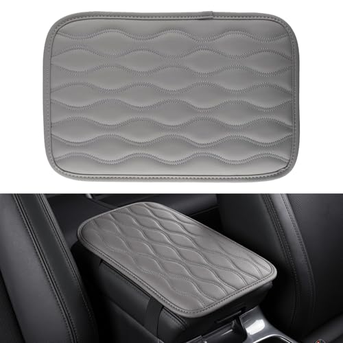 Image of Amiss Car Center Console Cover, Upgraded Leather Car Armrest Cushion, Universal Waterproof Cushion Pad, Non-Slip Car Interior Accessories, Fits Most Sedans SUVs Trucks (Gray)