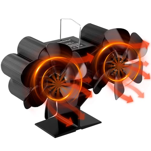 Ventilador de Estufa de Leña ,12 Aspas Estufas de Leña Ventilador con Termómetro, Ventilador de Chimenea Alimentado por Calor Sin Electricidad para Estufas de Leña Madera Chimenea (Sin termómetro)