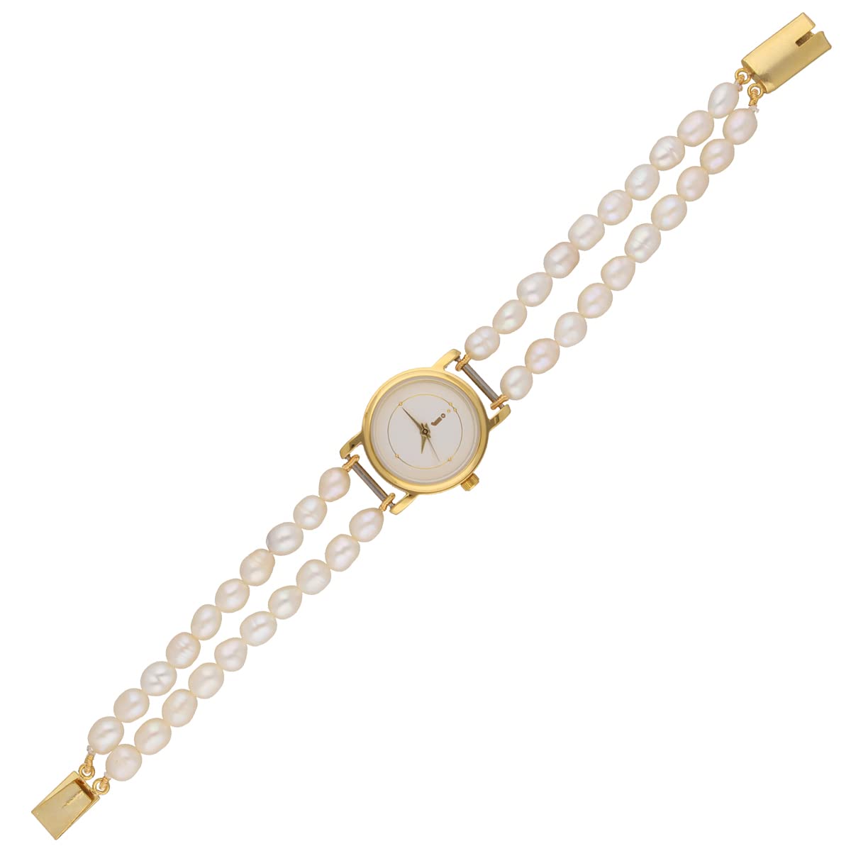 Sri Jagdamba Pearls Dealer Plastic Classic Pearl Analogue Gold Dial Womens Watch | Gold Plated Quartz Watch | Oval White Freshwater Pearls 4-5MM | with Certificate of Authenticity (B00EL8UBCY) Amazon Price History, Amazon Price Tracker