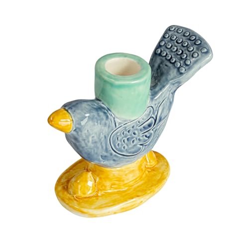 Creative Co-Op Chirpy Elegance Stoneware Taper Holder, Multicolor