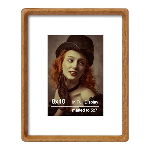 THKRLOF 8x10 Picture Frame Natural Teak Wood with Mat for 5x7 Original Natural Solid Wood 8 by 10 Photo Frames with Tempered Glass Cover for Wall and Tabletop Display