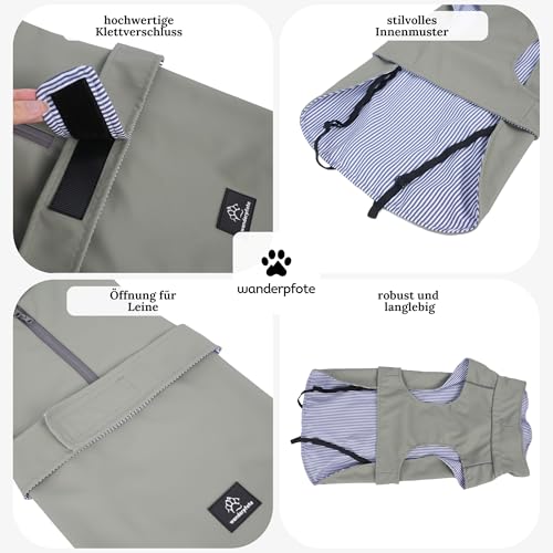 Wanderpfote Hunderegenjacke in Grau, Größe XS - Stilvoller Hunderegenmantel - besonders Qualitativ und Hochwertig - Regenjacke für Hunde