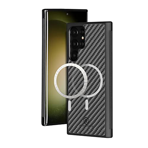 MONOCARBON Carbon Fiber Case for Samsung S23Ultra [Military Grade Drop Protection ]Non Slip Sides Around Slim Flexible Silicone TPU Compatible with Magsafe Shockproof Protective Phone Cover Case