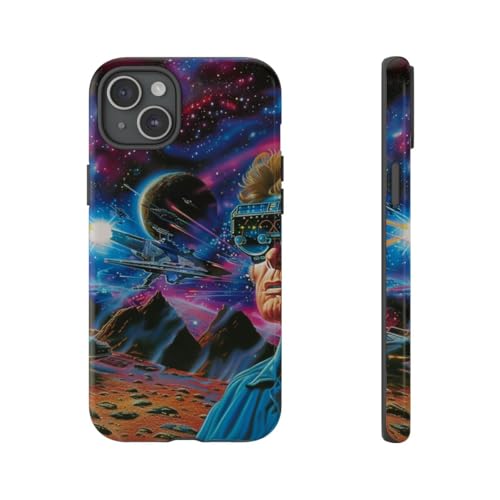 Coque iPhone 15 Plus space battle bleu rigide brillante futuriste
