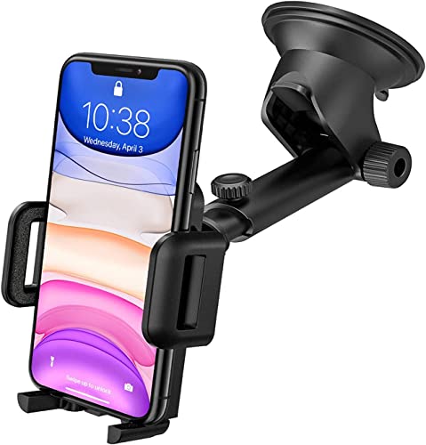 ZISONIX Support Téléphone Voiture Ventouse pour Tableau de Bord Pare-Brise, Rotation 360° Bras Prolongé Angle Télescopique Porte Telephone Voiture pour...