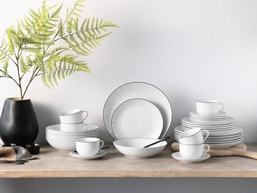 Foto von CreaTable, 16799, Serie Luna Black Line, 30-teiliges Geschirrset, Kombiservice aus Porzellan, spülmaschinen- und mikrowellengeeignet, Qualitätsproduktion