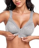 HACI Women's Front Closure Posture Bra Full Coverage Back Support Wireless Unpadded(Grey,44G)
