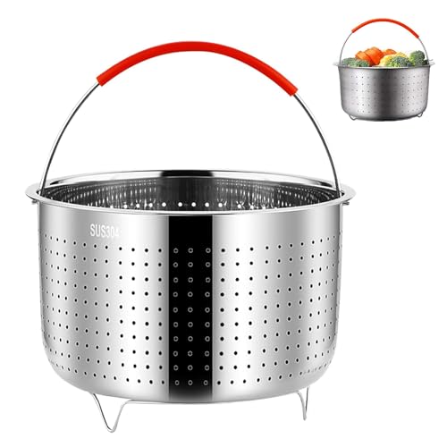 Cesta de Vapor Acero Inoxidable, Vaporera de Acero Inoxidable 304, OD 17,6cm, Accesorios de Cocina, Vaporera Cocinar Vapor, con Mango de Silicona, para Cocinas y Comedores, 3L