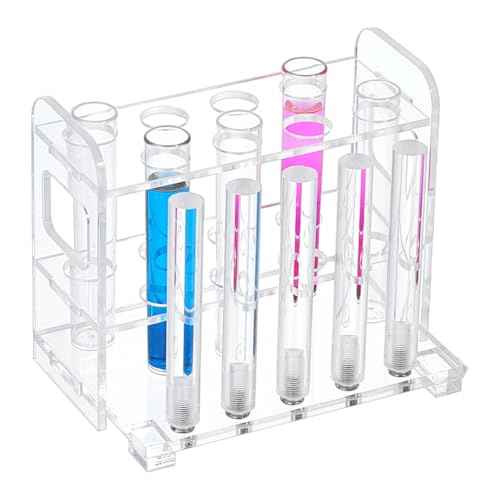PH PandaHall Test Tube Holder, Test Tube Rack Clear Acrylic Test Tube Organizer 8 Slots and 5 Drying Poles for Aquarium Testing Centrifuge Tubes Experiments Liquid Storage Party Decor