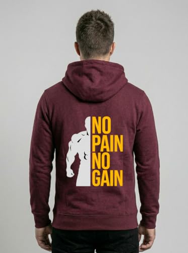 Image of Mens Full Sleeve Graphic Printed Hooded Sweatshirt | No Pain No Gain Print Winter Hoodies for Men | Gym Hoodie Men's