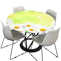 Morbuy 3D Rondes Nappes Avec Bord Élastique, Nappes Rondes Anti Taches Lavable, Imperméable Polyester Nappe De Table Imprimé De Marguerite Pour Cuisine Jardin Fête Table (Lac Vert,150cm