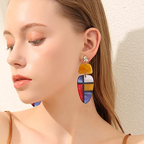 Tovaba Geometric Acrylic Earrings，Resin Plaid Boho Statement Dangle Earrings Multicolor Marbled Drop Gold Plated Bohemian Earring For Women Retro Earrings Costume Jewelry For Women And Girls #TOP1