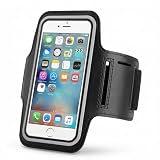 Running Armband Phone Holder for iPhone & Samsung (6-6.8'), Adjustable Arm Band with Reflective Strip & Key Holder, Sweatproof Sports Phone Case for Running, Gym, Hiking - Fits Arm 20-35cm (1, Black)