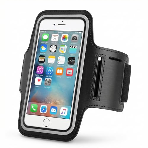 Running Armband Phone Holder for iPhone & Samsung (6-6.8"), Adjustable Arm Band with Reflective Strip & Key Holder, Sweatproof Sports Phone Case for Running, Gym, Hiking - Fits Arm 20-35cm (1, Black)