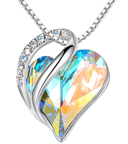 Leafael infinity birthstone heart pendant necklace, silver plated