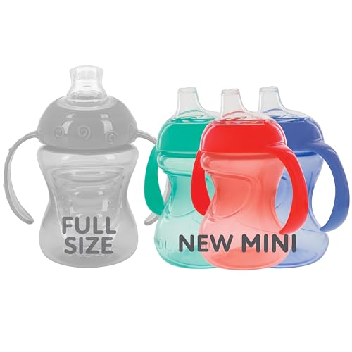 Nuby Mini Grip N' Sip No-Spill Baby Sippy Cups with Handles and Soft Spout - (3 Pack) 5 oz - 6+ Months - Red/Blue/Green