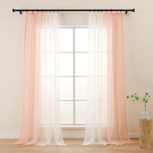 L.Z.E Rideaux Longs 225 cm dégradés Rose/Blanc - Double Voilage translucide pour Salon Chambre (LZE2220T-PI225)