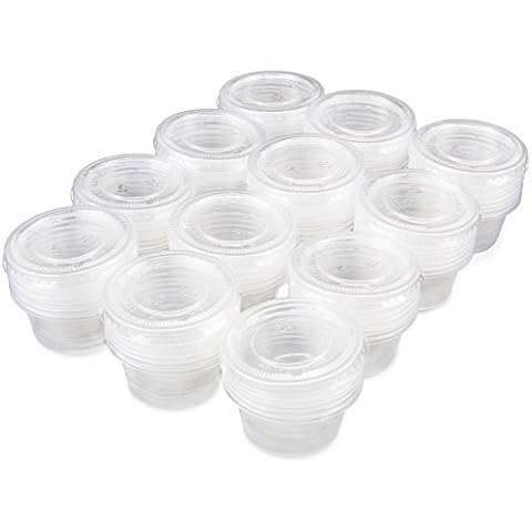 Back of House Ltd. 100-pack of Disposable Clear Plastic Condiment Storage Cups with Lids - Choose 2 oz. or 4 oz. - For Restaurant, Home, Gelatin Shots (2 oz.) Cover