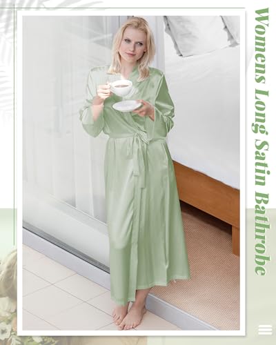 Xtinmee 12 Pcs Bride Bridesmaids Robe Long Satin Robe Full Length Sleepwear Dressing Gown for Wedding Party Bridal Shower4