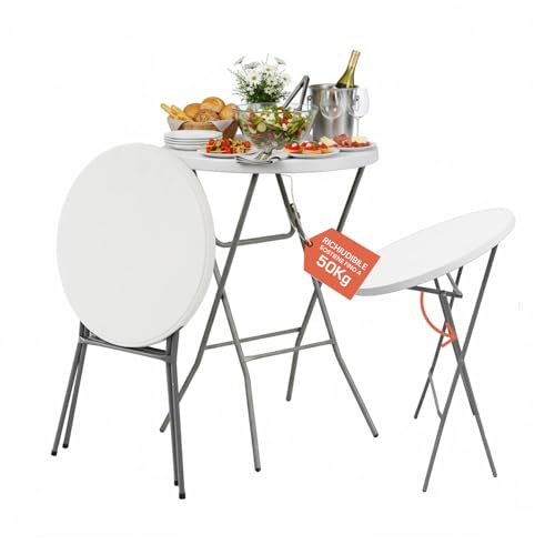Avilia – Tavolo Pieghevole Rotondo Bianco Ø80 cm Ripiano in Resina e Struttura in Acciaio Richiudibile per Interno ed Esterno, Design Moderno, Facile da Usare e Salvaspazio