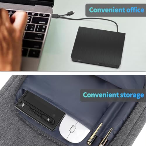 Image of External CD DVD Drive,USB 3.0 and Type-C CD DVD Disc Reader Writer Burner Player,Slim and Portable CD DVD + /-RW Optical Drive for PC Laptop Desktop MacBook Mac Windows 7 /8.1 /10 /11 Linux OS Apple