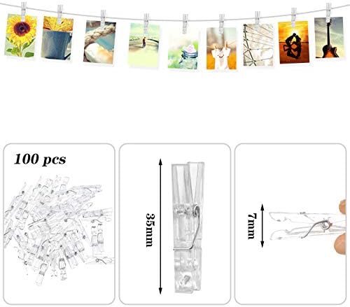 Xinzistar 100pcs Clear Mini Pegs, Small Plastics Mini Clear Pegs for Hanging Photos,Clips Pegs Clear Plastics Clothes Pegs Tiny Photo Clips Small Clear Pegs for Photos Arts & Crafts Weddings Parties