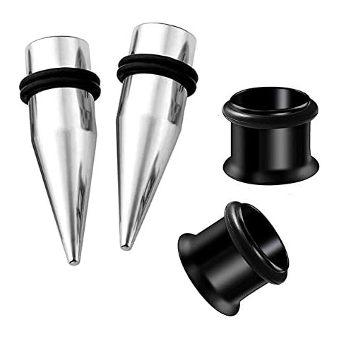 HEKEUOR 11mm 7/16“ Steel Ear Stretching Kit 2 Steel Tapers 2 Steel Tunnels Size Between 00g(10mm) and 1/2" (12mm) Cover