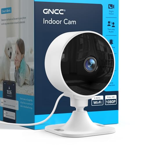 GNCC Only 2.4GHz Indoor Security Camera, 1080P Cameras for Home Security, Motion Detection, Two-Way Audio, Night Vision, Dog Camera with App, Easy Install, Cloud Storage Subscription Required(1-Pack)