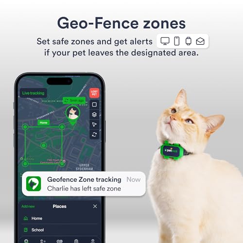 Cat GPS Tracker – Smallest Waterproof Pet Tracking Device with App, Real-Time Location, Smart Alerts & Geo-Fence, Long-Life Battery, Collar-Compatible – iOS & Android (Subscription Required)