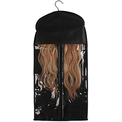 Hair Extension Hanger Carrier Storage Zipper Suit Case Bag With Black Wooden Hair Hanger For Clips In Hair Extensions Hair Weave Bundles Wigs Cover