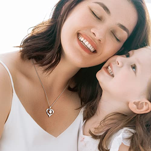 Mom Necklace 925 Sterling Silver Heart Necklaces for Women Engraved I Love You You Mom Gifts for Mom From Daughter2