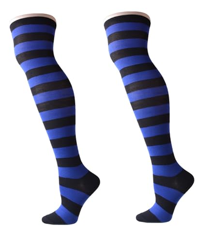 Image of Womens Thigh High Socks Athletic Stripe Cute Colorful Over the Knee High Sock Colorful Long Tube Sock
