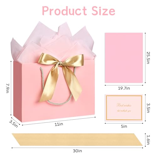 Image of JMANNI Mothers Day Gift Bags with Handles, 11 inch Small Gift Bag for Presents, 2 Pcs Bags with 4 Tissue Paper and 2 Cards for Baby Shower Wedding Bridal Shower Mother's Day Birthday Party (Pink)