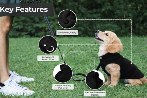 JACKO & CO Fleece-Weste mit Ring für die Leine, weich, leicht, atmungsaktiv, für Welpen, kleine bis mittelgroße Hunde, Kätzchen, Katzen, warm für Frühling, Herbst, (Schwarz, Größe L, 4,5-7,3 kg)