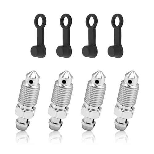 4PCS M10x1.0-32.1mm Car Brake Bleeder Screw & 4PCS Brakes Bleeders Caps Portable Brake Bleeder Valve Kit for Replacing Old Parts Professional Brakes Caliper Bleeders Screw Kit