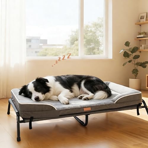 Lekespring Raised Dog Bed Large Dog Sofa Bed All Season Washable Elevated Bed for Cat Pet 2-in-1 Design Orthopedic beds Steel Frame with Breathable Mesh & Removable CoverGray99x76x26cm