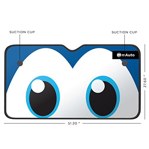 Mauto Car Windshield Sunshade 27.6” X 51.2” Happy Eyes & Reversible Silver- Double Layer Sun Shade Uv Coating For Uv Ray Deflector Reversible Heat Shield Suction Cups- Protector For All Vehicles #TOP2