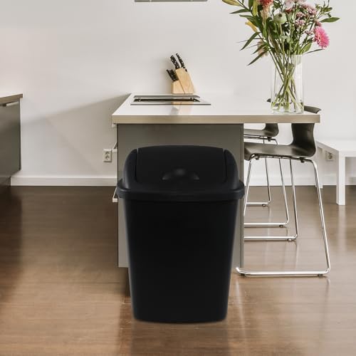 Set de 4 canecas de basura de plástico de 6 galones con tapa basculante, negro miniatura 4