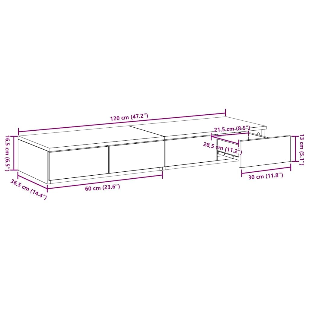vidaXL Tiroirs de lit Chêne Sonoma 120 x 36,5 x 16,5 cm