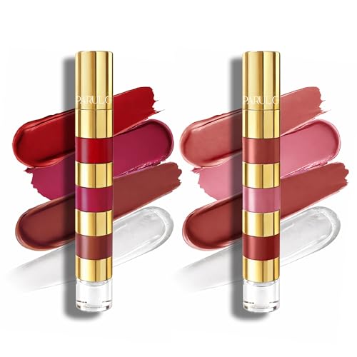 Image of Parul Garg Beauty Duo Collection 4-in-1 Bold & Nude Shades Liquid Lipstick Stack with Gloss | Matte, Transfer-Proof, Lightweight | Travel Friendly Stackable Lipsticks for Women | Made for Indian Skin Tones