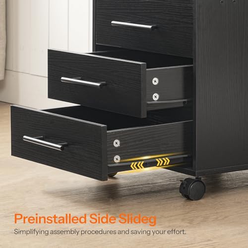 Image of HOOBRO 7-Drawer File Cabinet, Wooden Office Cabinet with Drawers, Mobile Storage Cabinet, for Home Office, Study, Easy Assembly, Black BK07WJ01