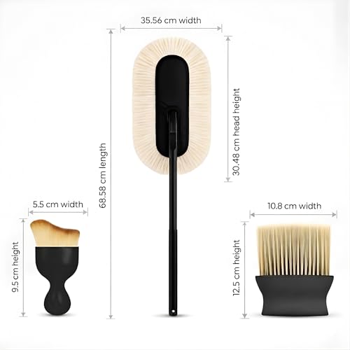 Image of 3Pcs Car Duster Kit - Microfiber Car Cleaning Brush for Exterior Car Dust Cleaner - Small Car Brush for Cleaning Car Interior, PC, Laptop, Keyboard - Wax-Treated Cotton Strands for 2X Better Cleaning