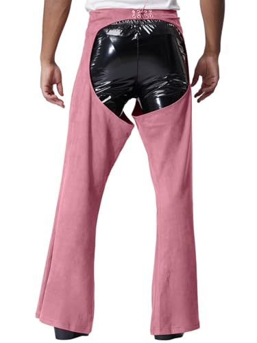 Mens Western Cowboy Chaps Faux Suede Front Lace-up Hollow Out Open Crotch Pants Trousers2