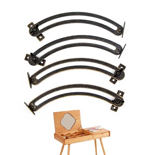 Bisagra Soporte Tapa Batientes Armario - 4 Piezas Soportes de Puerta de de Gabinete Curvados Ajustables Vintage, Amortiguadores apto para Armarios, Alacenas, Cajas de Madera, Tatamis, Tapas