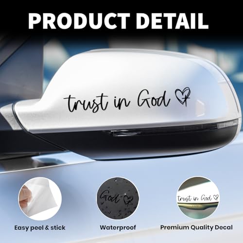 Image of 3X Black Trust in God Mirror Sticker for Cars - Trust in God Car Stickers - Christian Stickers Rear View Mirror Accessories - Christian Car Decals for Men and Women, Girl Car Accessories